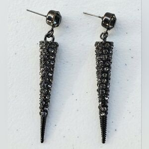 Gun Metal & Rhinestone Spike Drop Earrings